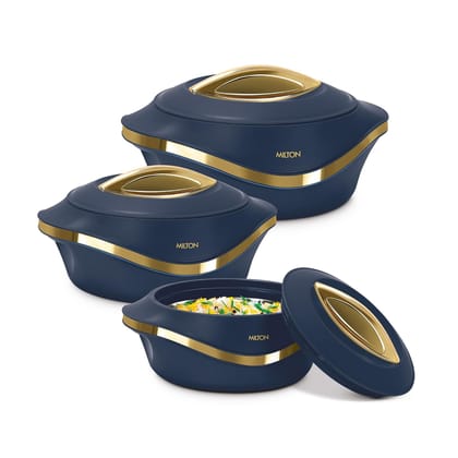 MILTON Pearl Inner Stainless Steel Regular Set of 3 (860 ml, 1.27 Litre, 1.96 Litre)| BPA Free | Food Grade | Easy to Carry | Easy to Store | Chapati | Roti | Curd Maker