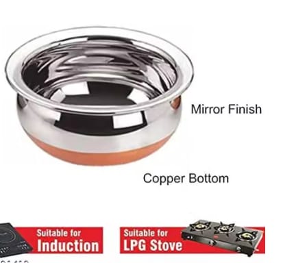 Neera Stainless Steel Serving Bowls Handi, (400 Ml, 700 Ml, 1200 Ml, 1700 Ml, 2500 Ml, 5 Piece, Silver,Stainless Steel)
