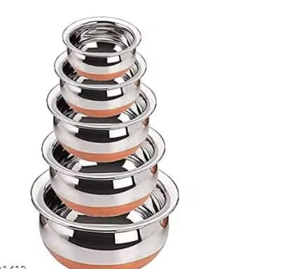 Neera Stainless Steel Serving Bowls Handi, (400 Ml, 700 Ml, 1200 Ml, 1700 Ml, 2500 Ml, 5 Piece, Silver,Stainless Steel)