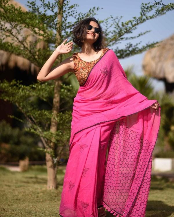 AWESOME LINEN COTTON PRINTED SAREE -1799