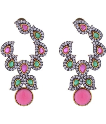 The Jewelbox Gold Plated Red Green Stone And American Diamond Designer Earring