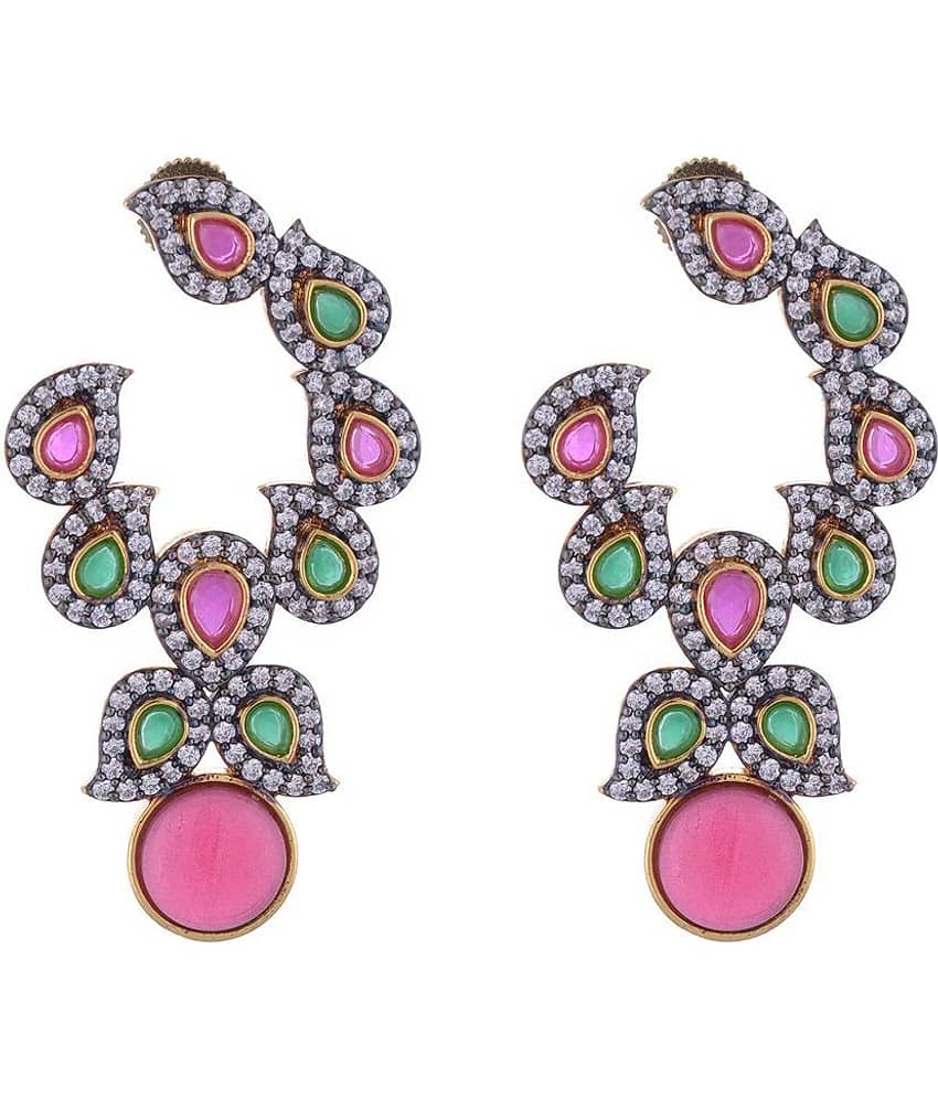 The Jewelbox Gold Plated Red Green Stone And American Diamond Designer Earring