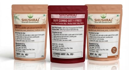 Shushraj Jaivik - Organic Herbal Skincare & Facial Powder Combo Pack with Gift Pack of Multani Mitti Powder 100G