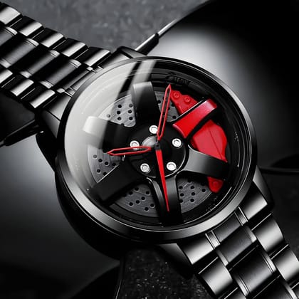 Men's Racing Car Wheel Design Luxury Analog Watch โ Black & Red Men's Racing Car Wheel Design Luxury Analog Watch โ Black & Red