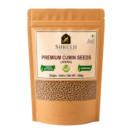 Shreeji Spicecraft Whole Cumin Seeds Jeera 500g | Authentic Aromatic Indian Spices for Cooking | Resealable Pouch