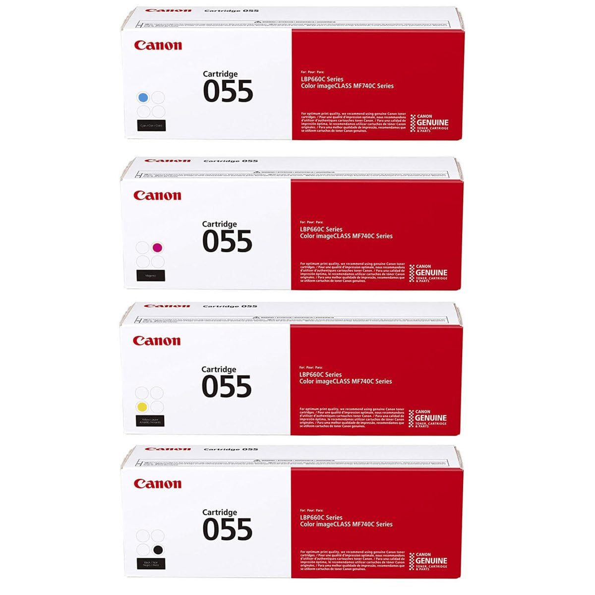 Canon 055 CMYK Toner Cartridge Set Pack of 4 Compatible with Canon Color imageCLASS LBP664Cdw, MF741Cdw, MF743Cdw & MF745Cdw