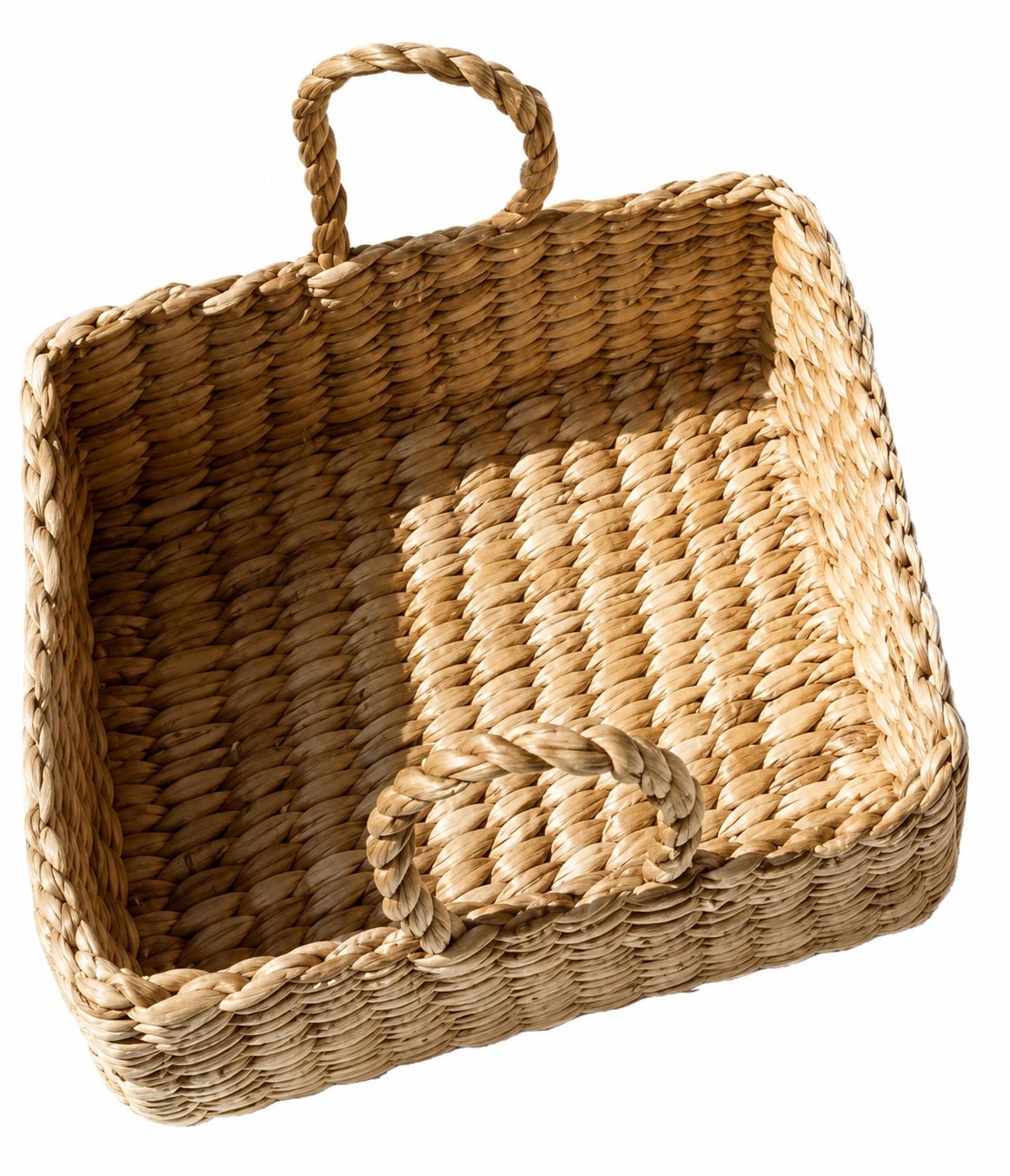 Hand-Woven Natural Water Hyacinth Rectangular Storage Basket with handles