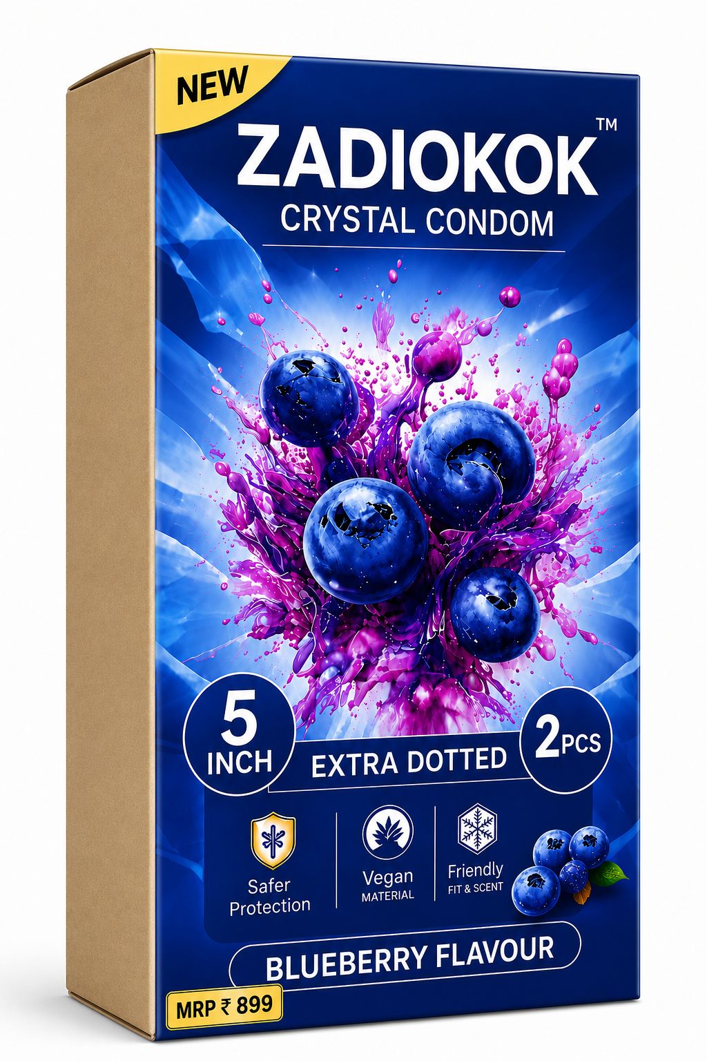 Zadiokok 5 Inch Crystal Condom with Extra Dotted Blueberry Flavour, Reusable & Comfortable Fit (2 Pcs Set)