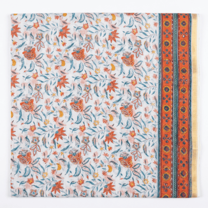 Kota Doria Hand Block Print Saree with Blouse Piece