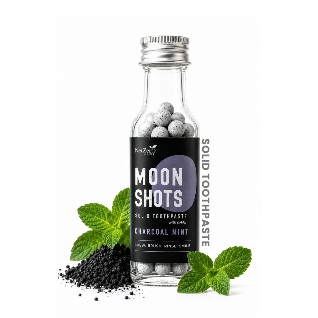 Moonshots Solid Toothpaste Tablets – Charcoal Mint (90 pcs) | Formulated with nHAp | Fluoride-Free & SLS-Free | No Preservatives | with Xylitol & Oral Probiotics | Travel-Friendly