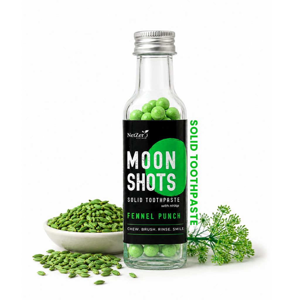 Moonshots Solid Toothpaste Tablets – Fennel Punch (90 pcs) | Formulated with nHAp | Fluoride-Free & SLS-Free | No Preservatives | with Xylitol & Oral Probiotics | Travel-Friendly