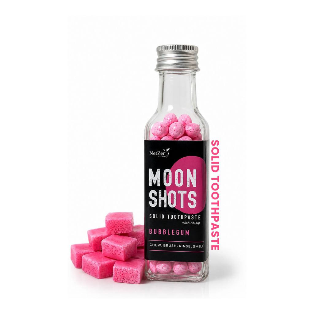 Moonshots Solid Toothpaste Tablets – Bubblegum (90 pcs) | Formulated with nHAp | Fluoride-Free & SLS-Free | No Preservatives | with Xylitol & Oral Probiotics | Travel-Friendly