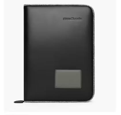 B4/FS Premium Black Portfolio Folder | PU Leather Zipper Document Organizer with 20 Transparent Leaves | Certificate & Resume Holder for Office & Professionals