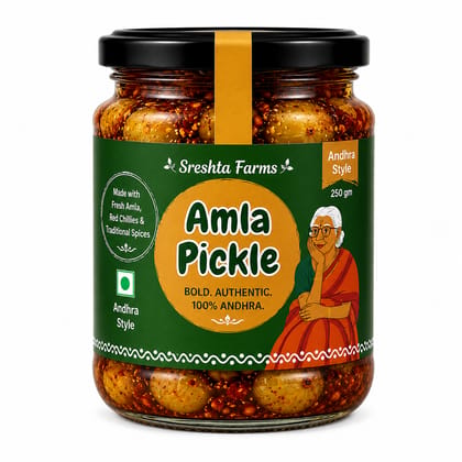 Sreshta Farms Amla Pickle | Andhra Style Amla Pickle | Traditional Indian Gooseberry Pickle