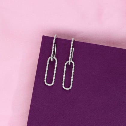Link Luxe Silver Drop Earrings-White Stone / Silver