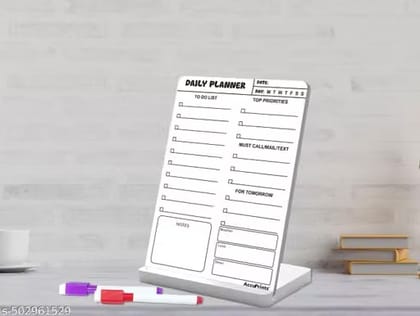 AccuPrints Daily Planner Acrylic Board for Desk (24x16 CM)| Best Planner & Organizer | White Acrylic Base with 2 Markers |Regular Size
