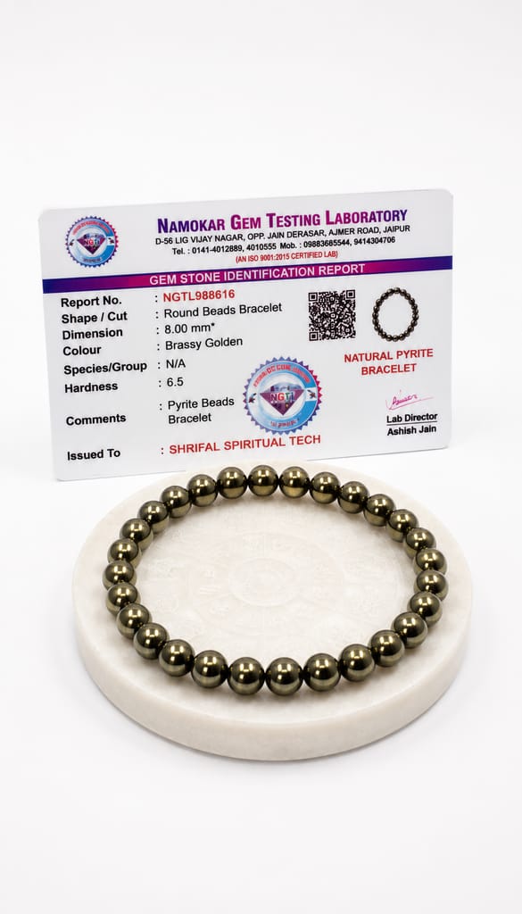 Shrifal Natural Raw Pyrite Bracelet with Complimentary Raw Selenite Plate | Unpolished Crystal Beads Stretchable Energy Bracelet | Spiritual Gift for Him & Her