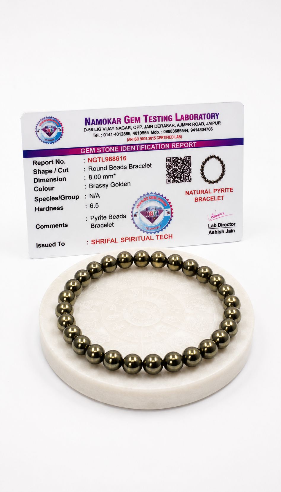 Shrifal Natural Raw Pyrite Bracelet with Complimentary Raw Selenite Plate | Unpolished Crystal Beads Stretchable Energy Bracelet | Spiritual Gift for Him & Her