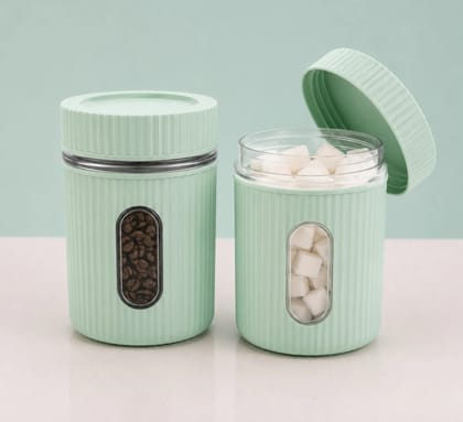 Set of 2 Air-Tight Kitchen Canisters with Window, 750ml - Mint Green