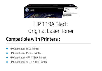 HP 119A Black Original Laser Toner Cartridge (W2090A) for HP LaserJet Pro M132a, M132nw, M132fn, M132fp, M104a, M104w Printers