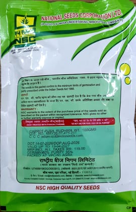 NSC CARROT VARIETY-PUSA RUDHIRA TRUTHFUL LABELLED(TL) SEED 200 GM (2 PACKETS OF 100 GM EACH)