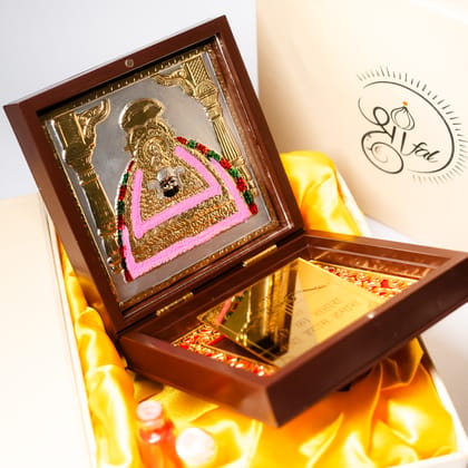 Shrifal khatu Shyam Golden Charan Paduka Foldable Mandir 4x4 Inch | Mini Puja Mandir for Home & Office | Spiritual Gift