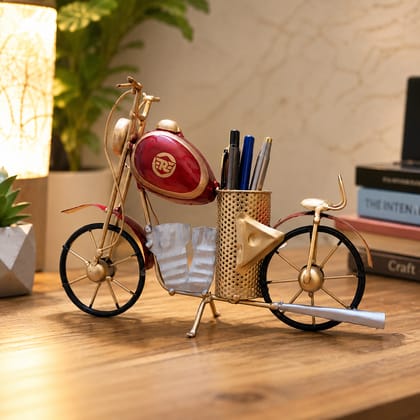 Indraj Premium Craft Metal Bike Pen Holder for Desk | Vintage Motorcycle Pen Stand & Desk Organizer | Bike Shaped Decorative Pen Holder for Office, Home & Study Table | Unique Gift for Bike Lovers