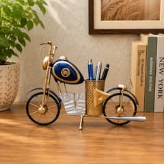 Indraj Premium Craft Metal Blue Bike Pen Holder for Desk | Vintage Motorcycle Pen Stand & Desk Organizer | Bike Shaped Decorative Pen Holder for Office, Home & Study Table | Unique Gift for Bike Lovers