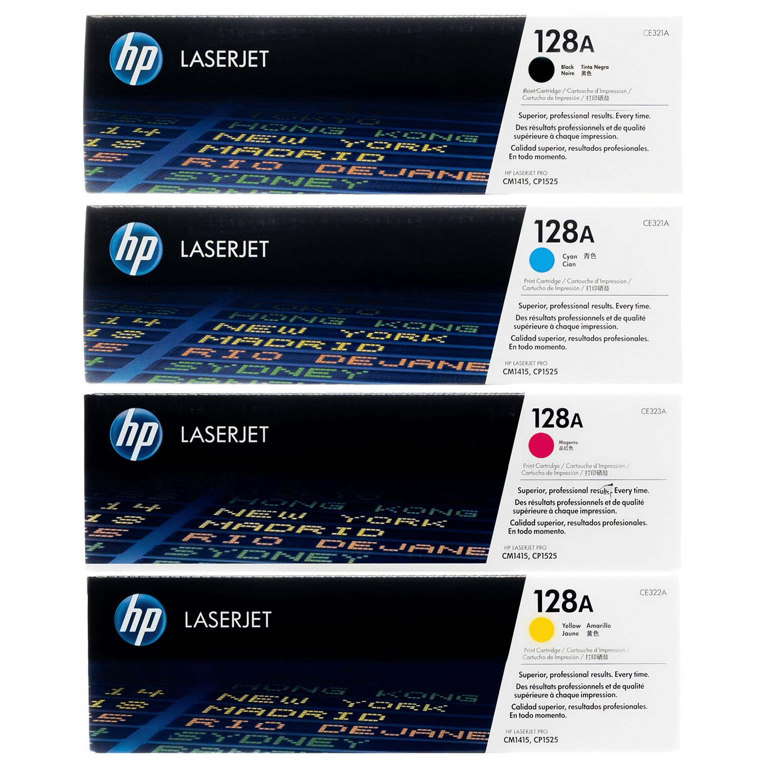 HP 128A CMYK Toner Cartridge Set for HP Color LaserJet Pro CP1525nw, CM1415fnw Printers