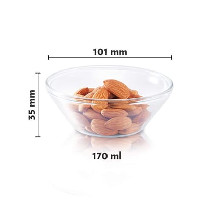 Borosil Oval Baking Dish, 700ml, Transparent & Venus Glass Katori Set, 170ml, Set of 6, Transparent Combo