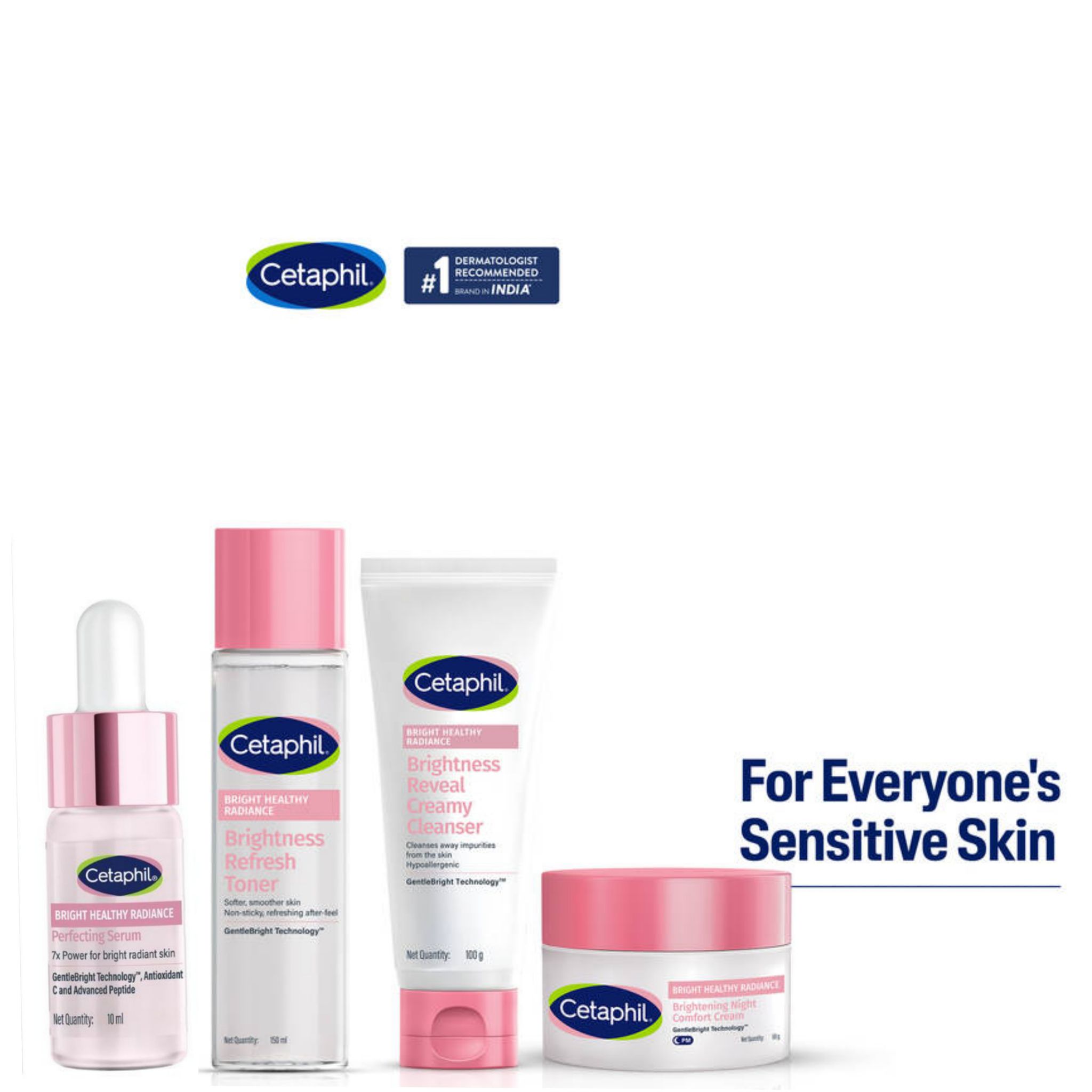 CETAPHIL Multi-Action Brightening AM Skincare kit(10ml+150ml+100gm+50gm) Pack of 4