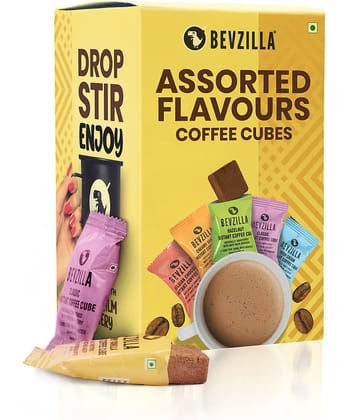 Bevzilla 10 Instant Coffee Cubes Pack with Organic Date Palm Jaggery, 5 Flavours, 100% Arabica Coffee, Best Coffee (Assorted)