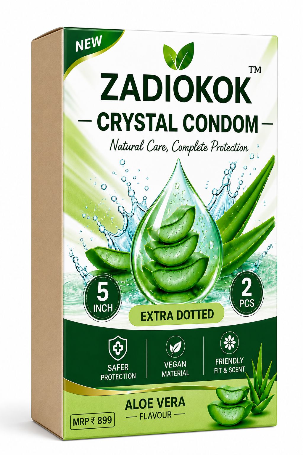 Zadiokok 5 Inch Crystal Condom with Extra Dotted Aloevera Flavour, Reusable & Comfortable Fit (2 Pcs Set)
