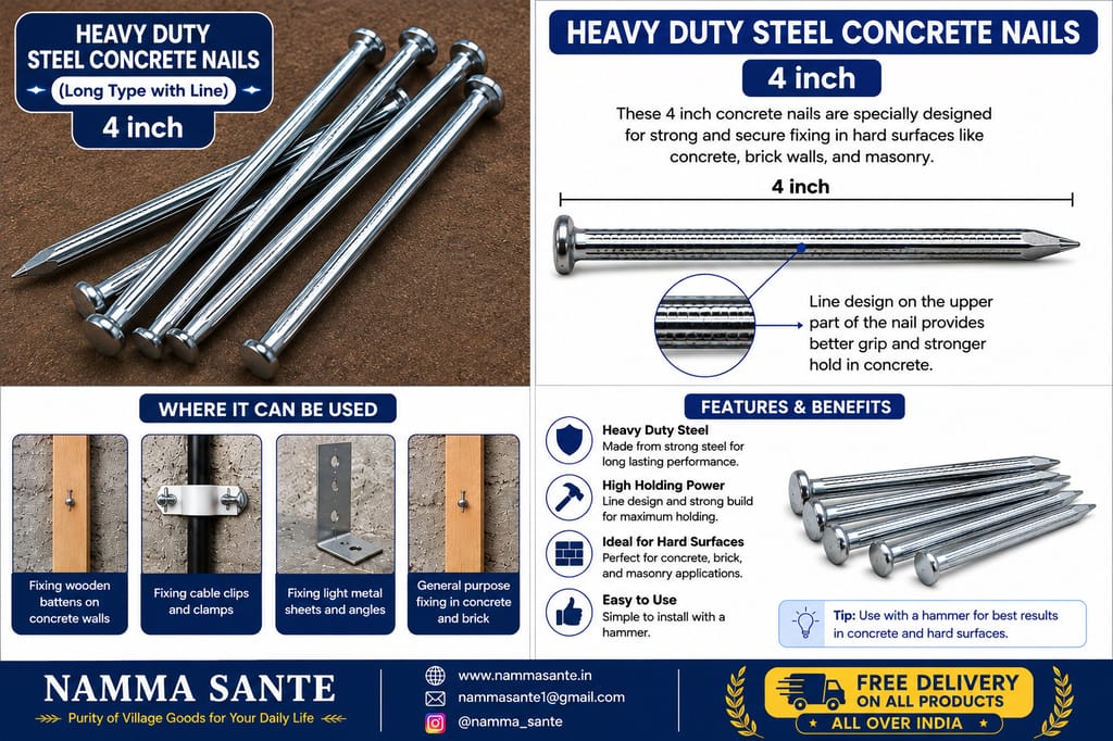 Heavy Duty Steel Concrete Nails 4 Inch | Concrete Nails | Steel Nails | Cement Nails | Masonry Nails - Hardware, Tools and Home Safety | Buy online on ZillyBuy