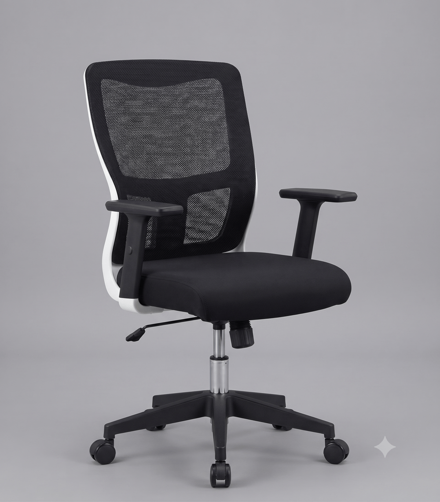 Ergonomic Mesh Office Chair with Adjustable Arms and White Accent Frame