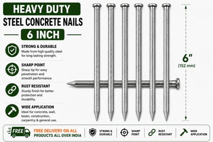 Heavy Duty Steel Concrete Nails 6 Inch | 6 Inch Concrete Nails | Hardened Steel Nails 6 Inch | Heavy Duty Wall Nails 6 Inch | Concrete Wall & Beam Nails