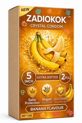 Zadiokok 5 Inch Crystal Condom with Extra Dotted Banana Flavour, Reusable & Comfortable Fit (2 Pcs Set)
