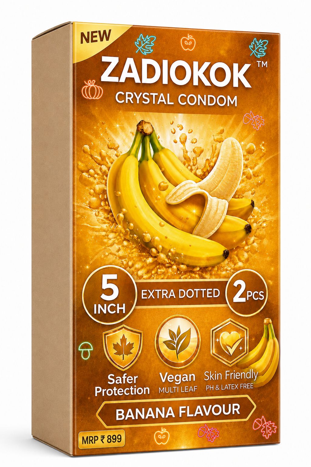 Zadiokok 5 Inch Crystal Condom with Extra Dotted Banana Flavour, Reusable & Comfortable Fit (2 Pcs Set)