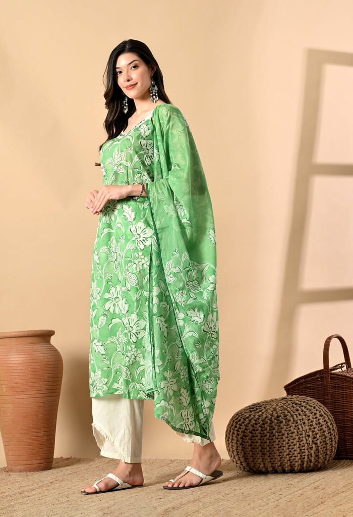 Noodle Strap 3PC Cotton Set with Fish Cut Palazzo and Sitara Work