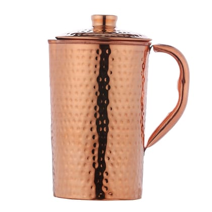Hand Beaten Pure Copper Jug with Lid for Storing Drinking Water (1.5 Liter)