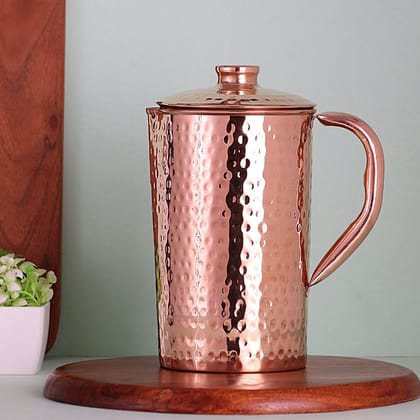 Hand Beaten Pure Copper Jug with Lid for Storing Drinking Water (1.5 Liter)