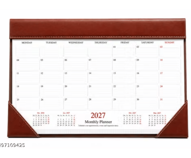 2027 Desk Calendar Wooden Table Planner Full of Year Monthly Planning Daily Schedule for Office, School & Home (Brown)