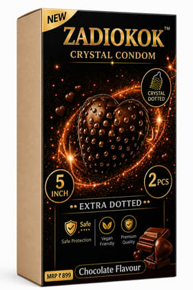 Zadiokok 5 Inch Crystal Condom with Extra Dotted Chocolate Flavour, Reusable & Comfortable Fit (2 Pcs Set)