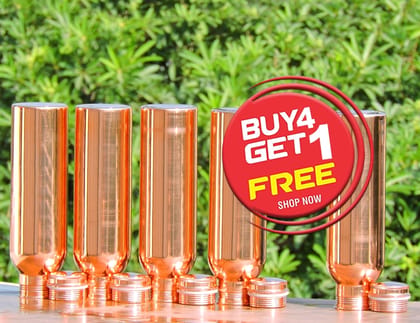 Set of Four Pure Copper Water Bottles-Get FREE 1000 ml Water Bottle with this Set