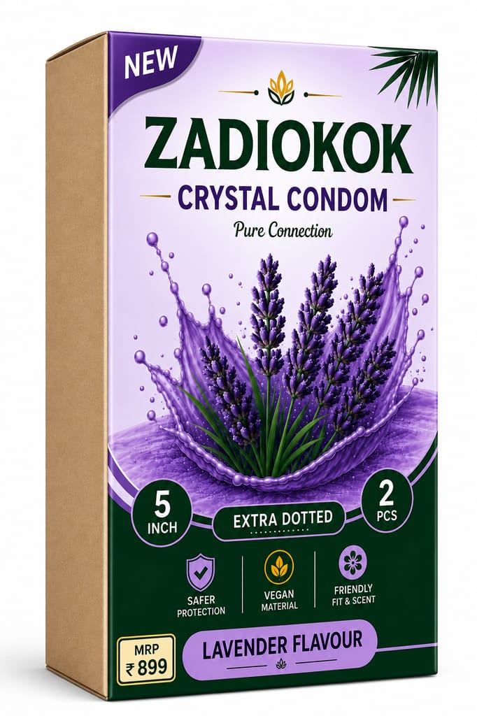 Zadiokok 5 Inch Crystal Condom with Extra Dotted Lavender Flavour, Reusable & Comfortable Fit (2 Pcs Set)