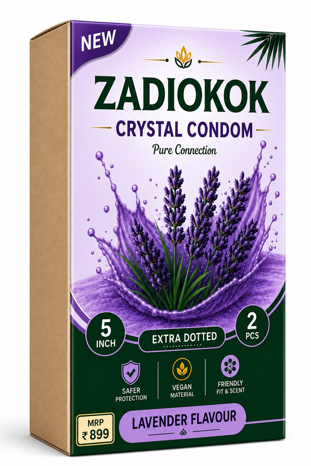 Zadiokok 5 Inch Crystal Condom with Extra Dotted Lavender Flavour, Reusable & Comfortable Fit (2 Pcs Set)