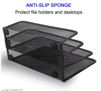 Compartments Metal Office Storage Black Mesh Letter