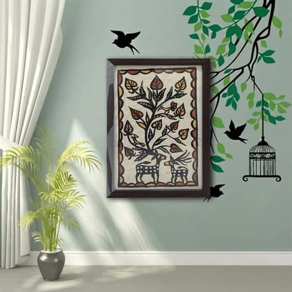 Framed Sohrai Khovar Painting Tribal Wall Art of Jharkhand