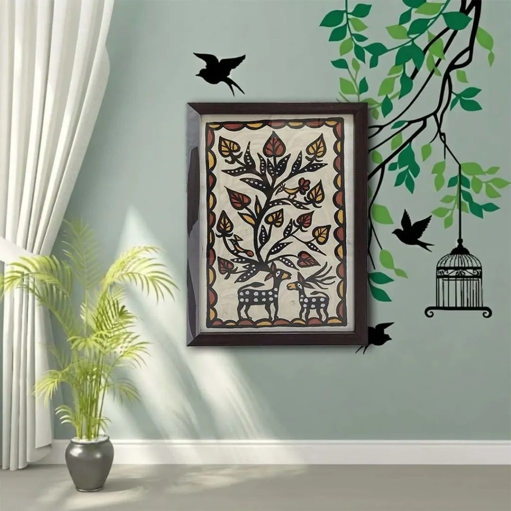 Framed Sohrai Khovar Painting Tribal Wall Art of Jharkhand