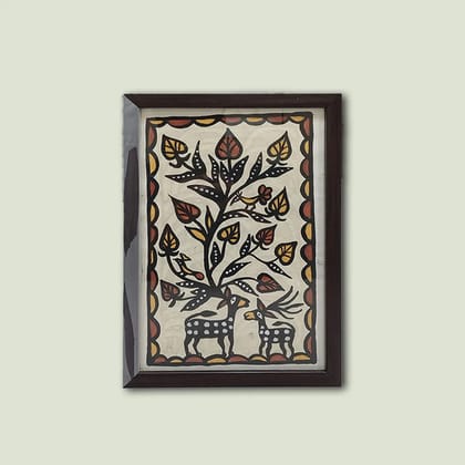 Framed Sohrai Khovar Painting Tribal Wall Art of Jharkhand